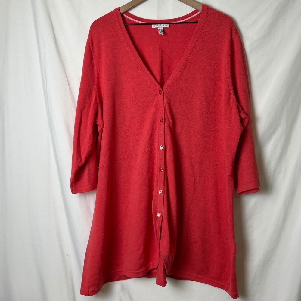 Isaac Mizrahi Live Women Long Cardigan Size 2X Coral Pink Feminine Layers Office